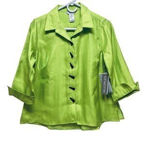 Multiples Essentials Womens Lime Green Button-Front Shirt Size PS
